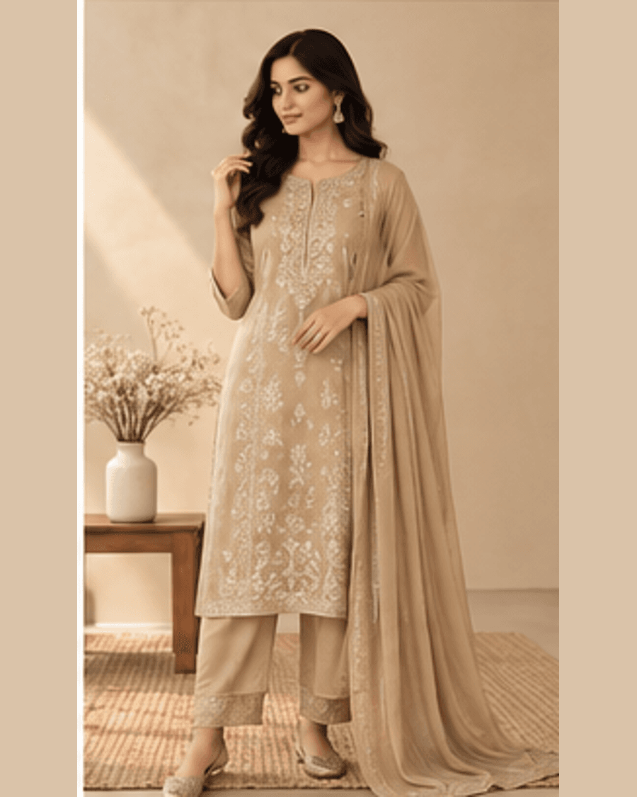 Meher Gold Beige Occasion Set front view