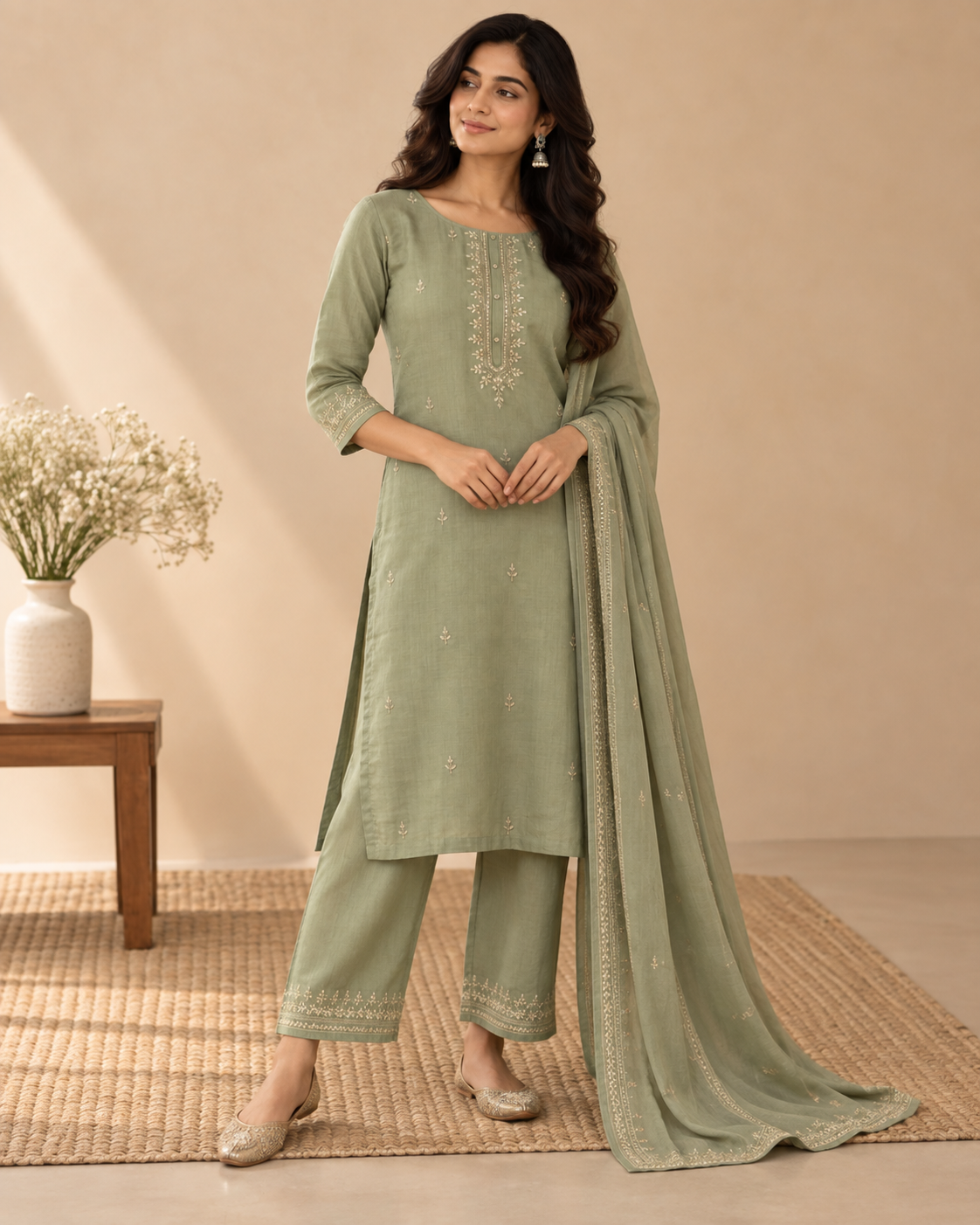 Aara Sage Work Kurta alternate view