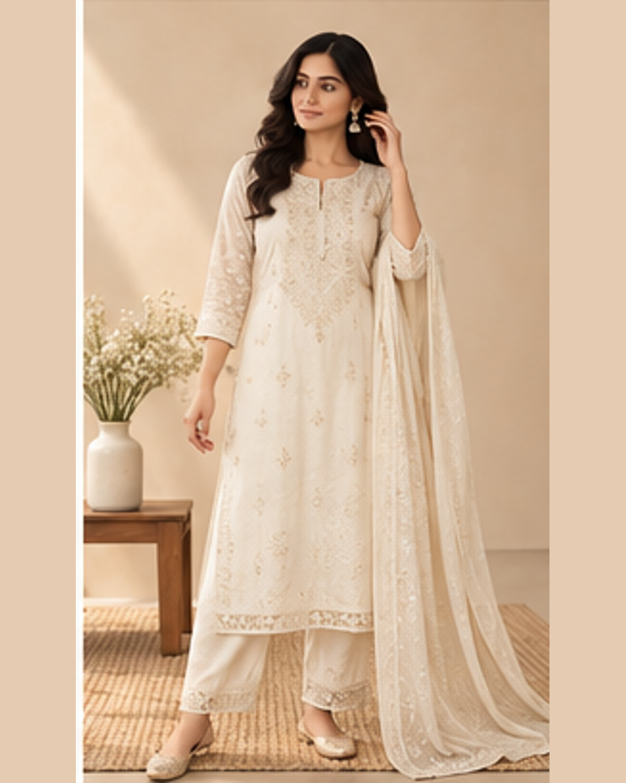 Anika Ivory Embroidered Set front view