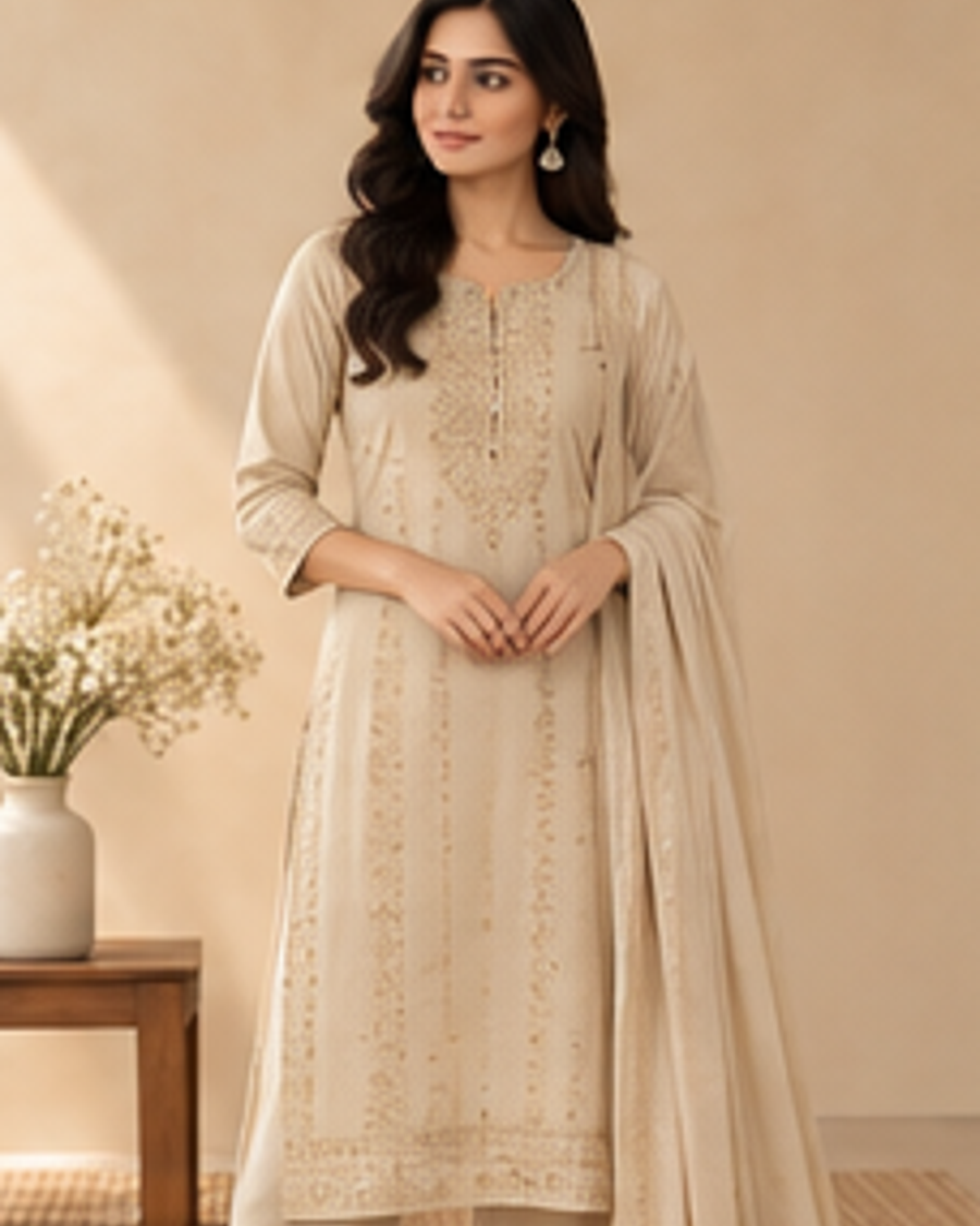 Ira Beige Office Kurta Set alternate view