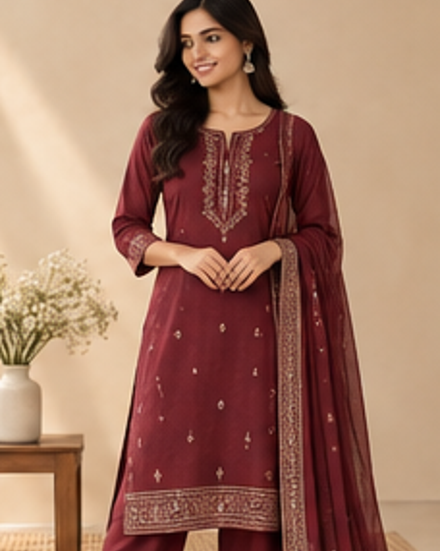 Kiara Wine Festive Kurta Set alternate view