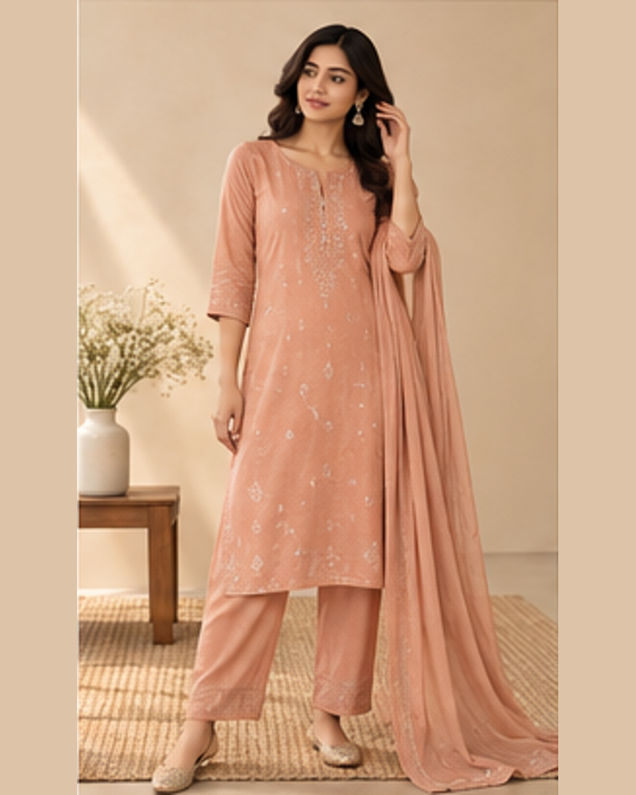Myra Peach Comfort Kurta Set front view