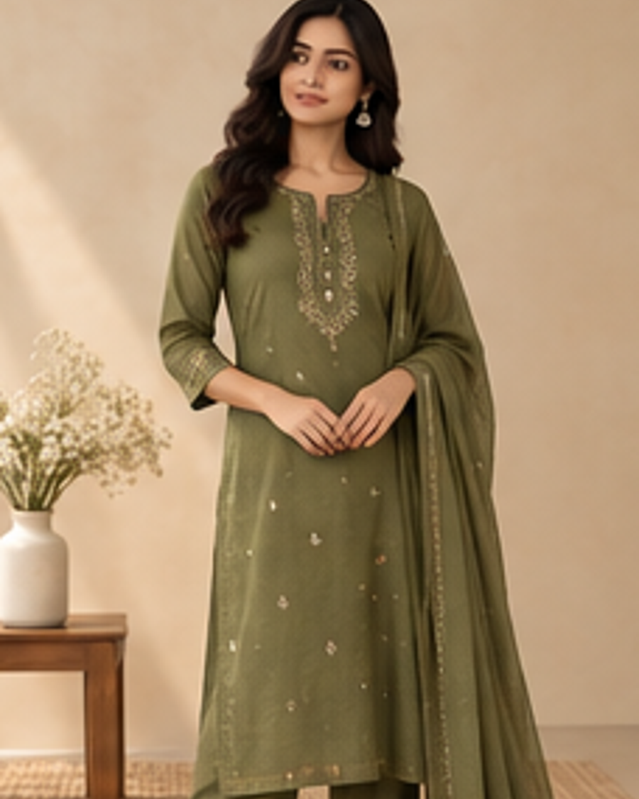 Nivya Olive Work Kurta alternate view
